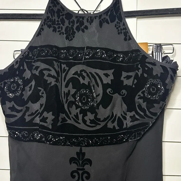 Vintage Sue Wong Dress Gown Size 10 Halter Prom Formal Beaded Fringe Silk Blend - Picture 12 of 16